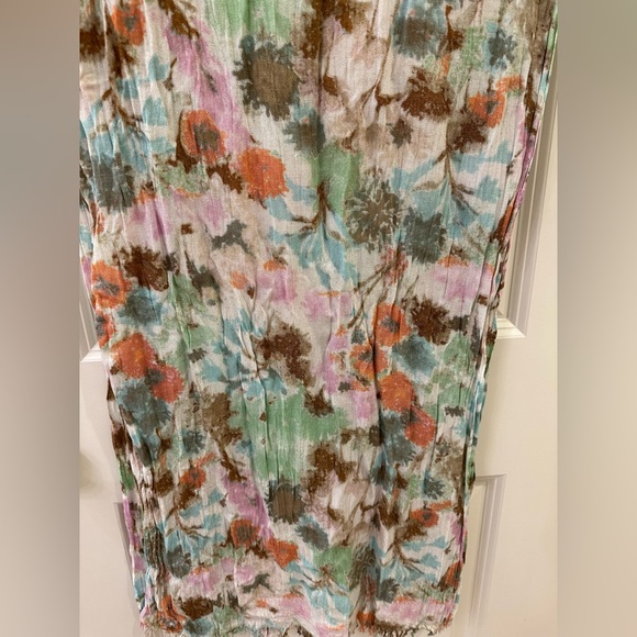 Abstract Floral Raw Hem Edge Lightweight Scarf Accessory Spring Pastel Neutrals - Picture 8 of 9